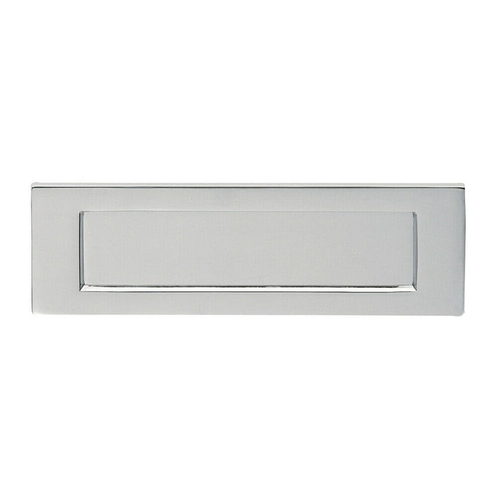 Inward Opening Letterbox Plate 242mm Fixing Centres 278 x 95mm Polished Chrome Loops