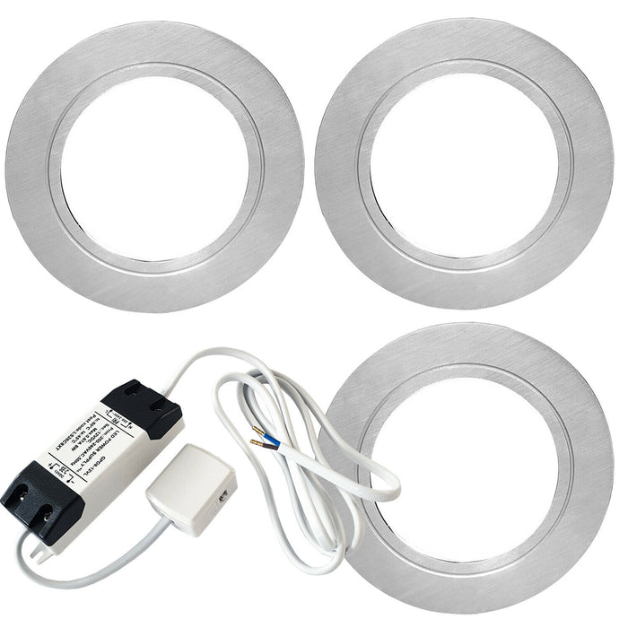 3x 2.6W LED Kitchen Cabinet Flush Spot Light & Driver Stainless Steel Warm White Loops