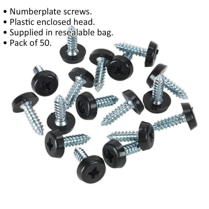 50 PACK 4.8 x 18mm Black Numberplate Screw - Plastic Enclosed Head Fixings Loops