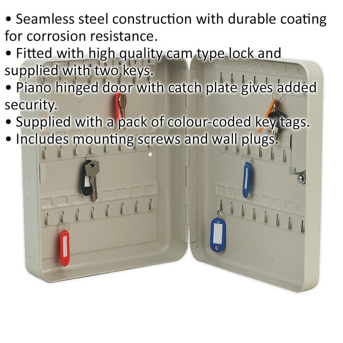 Wall Mounted Locking Mini Key Cabinet Safe - 45 Key Capacity - 240 x 300 x 80mm Loops