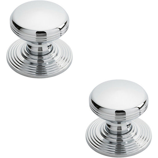 2x Smooth Ringed Cupboard Door Knob 35mm Dia Polished Chrome Cabinet Handle Loops