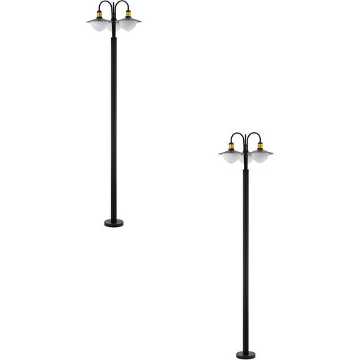 2 PACK IP44 Outdoor Bollard Light Black & Gold Curved Lamp Post 3x 60W E27 Loops