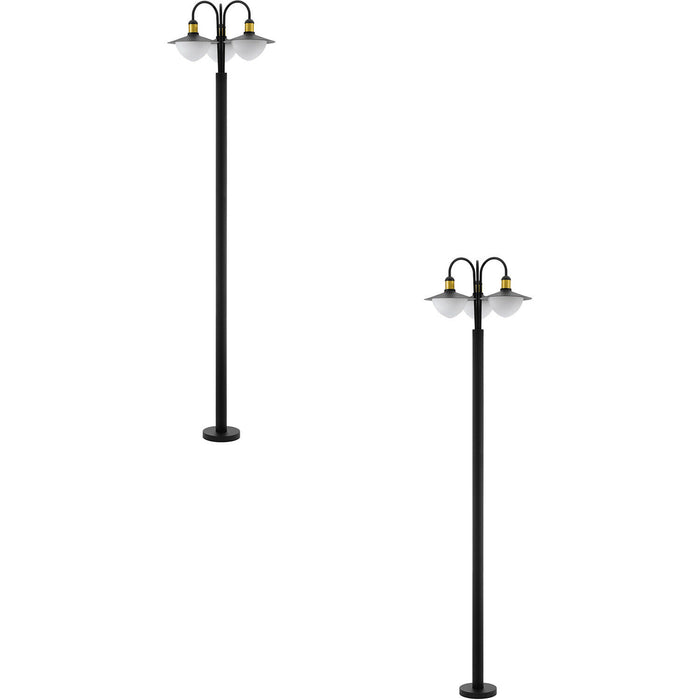 2 PACK IP44 Outdoor Bollard Light Black & Gold Curved Lamp Post 3x 60W E27 Loops