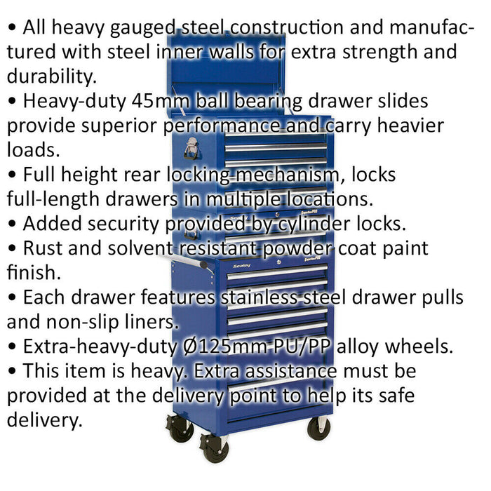 Stacking 14 Drawer Topchest Mid Box & Rollcab Bundle - Heavy Duty - Blue Loops