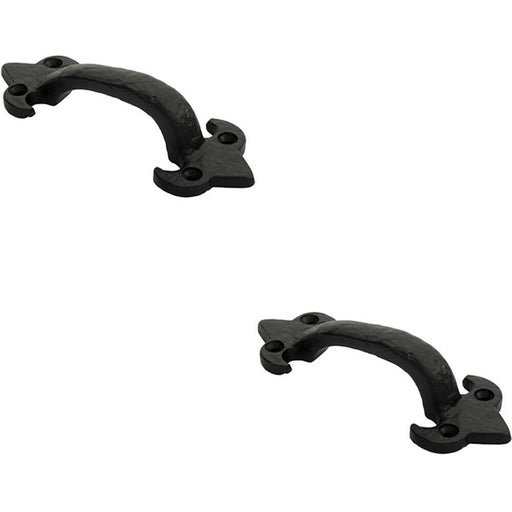 2x Traditional Forged Iron Pull Handle 132 x 50mm Black Antique Door Handle Loops