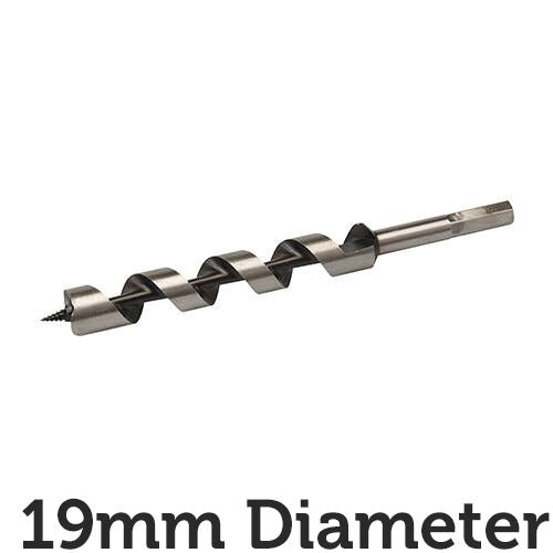 19mm x 235mm Long Hardened Steel Auger Drill Bit Hex Shank Shaft Woodwork Timber Loops