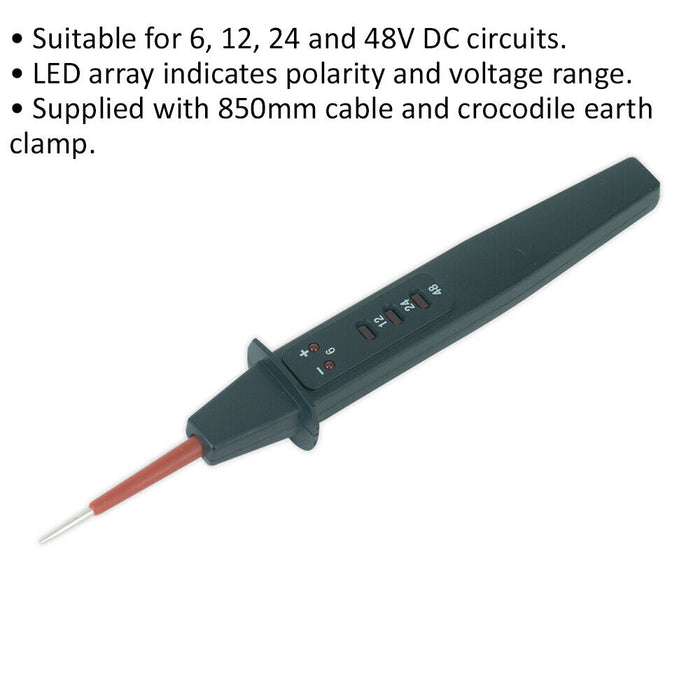 LED Circuit Tester - Suits 6V 12V 24V & 48V DC Circuits - Crocodile Earth Clamp Loops