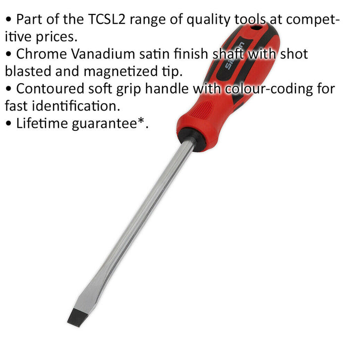 Slotted 8 x 150mm Screwdriver with Soft Grip Handle - Chrome Vanadium Shaft Loops