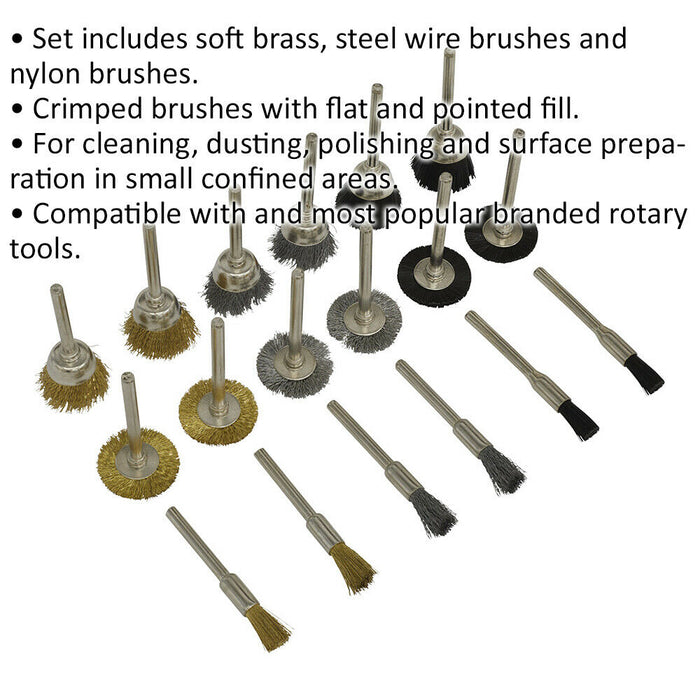 18 PACK Rotary Tool Brush Set - Brass Steel and Nylon Crimped Wire Brushes Loops