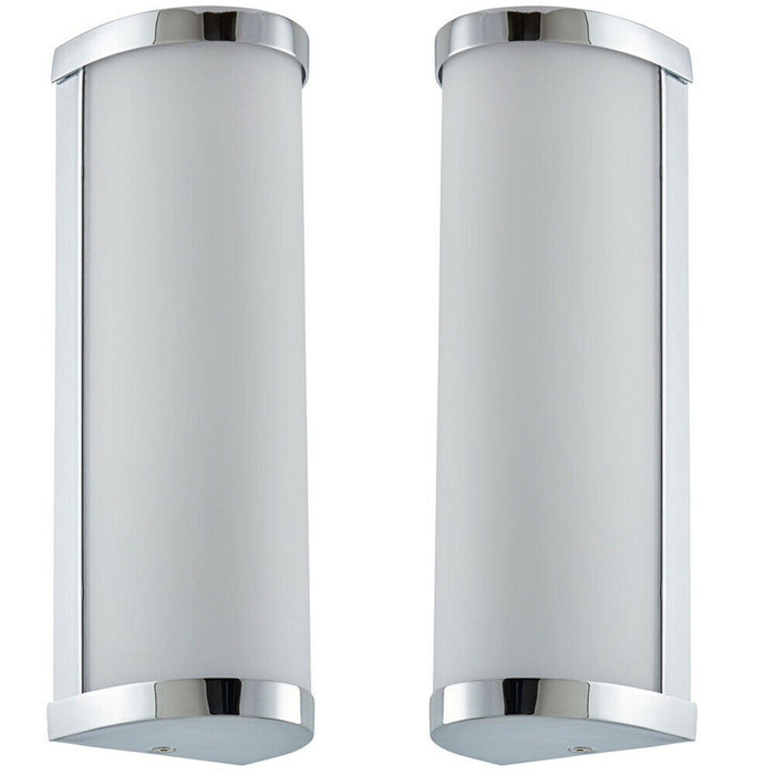 2 PACK IP44 Bathroom Wall Light Chrome & Frosted Glass Modern Twin Curved Lamp Loops