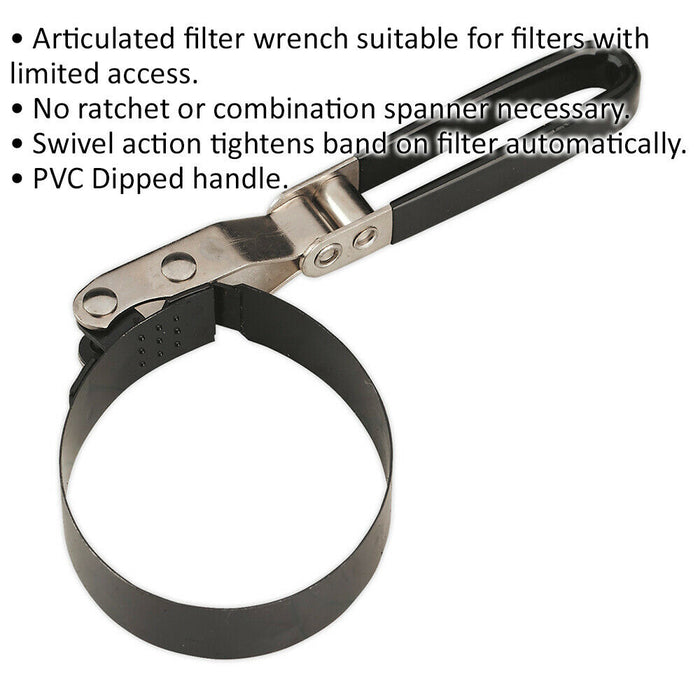 Oil Filter Band Wrench - 89-98mm Capacity - PVC Dipped Handle - Swivel Action Loops