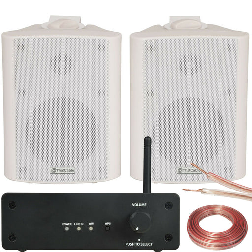 Bar Restaurant Wi Fi Wall Speaker System White 80W Wireless Amp HiFi Music Kit