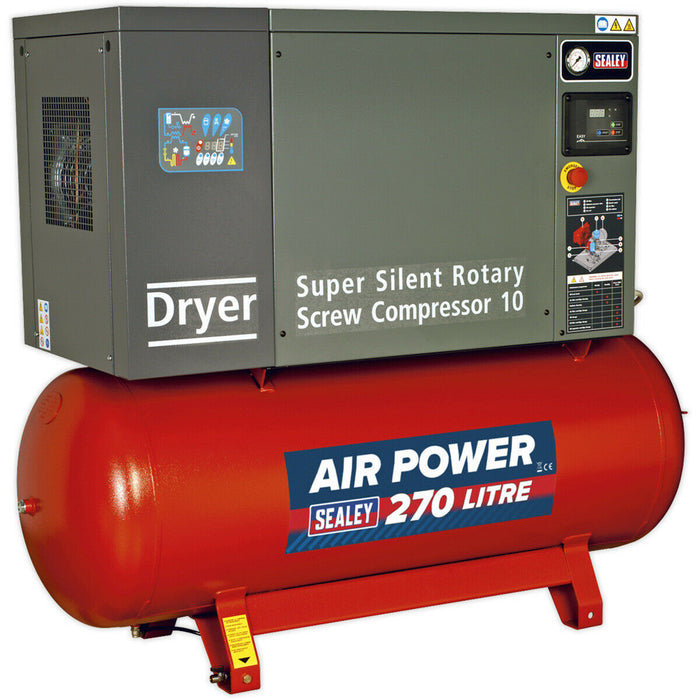 PREMIUM 270L Screw Air Compressor & Dryer - 10HP Low Noise Large Floor Standing Loops