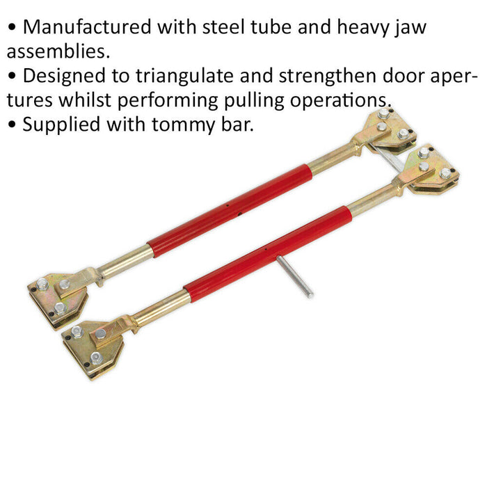 2 PACK Door Restraining Steel Bars with Tommy Bar - 830mm to 1160mm - Heavy Jaws Loops