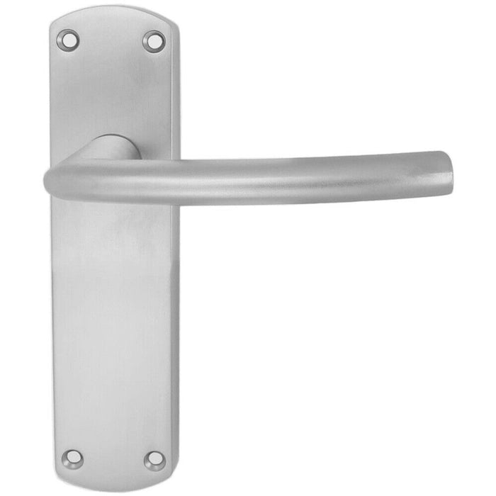 Door Handle & Latch Pack Satin Chrome Modern Curved Round Bar on Backplate Loops
