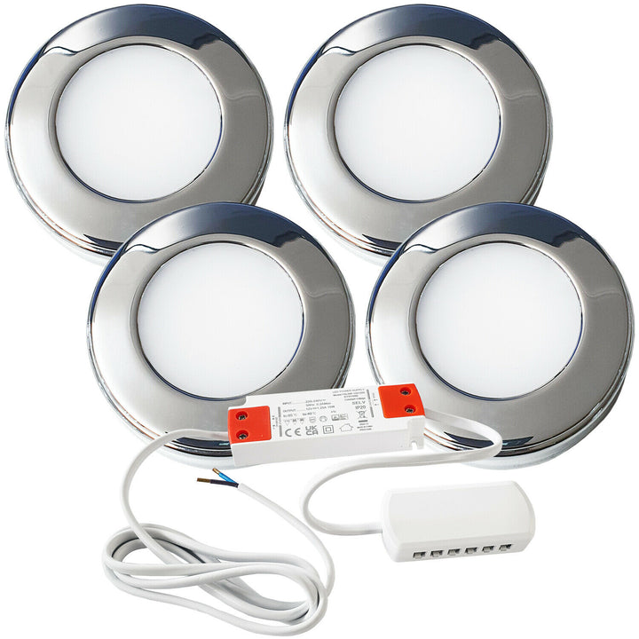 4x 2.6W LED Kitchen Cabinet Surface Spot Lights & Driver Chrome Natural White Loops