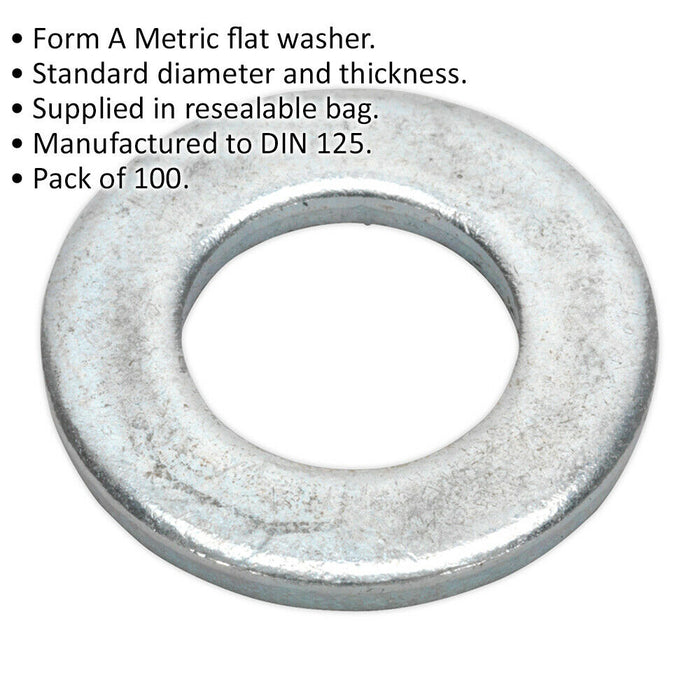 100 PACK Form A Flat Zinc Washer - M12 x 24mm - DIN 125 - Metric - Metal Spacer Loops