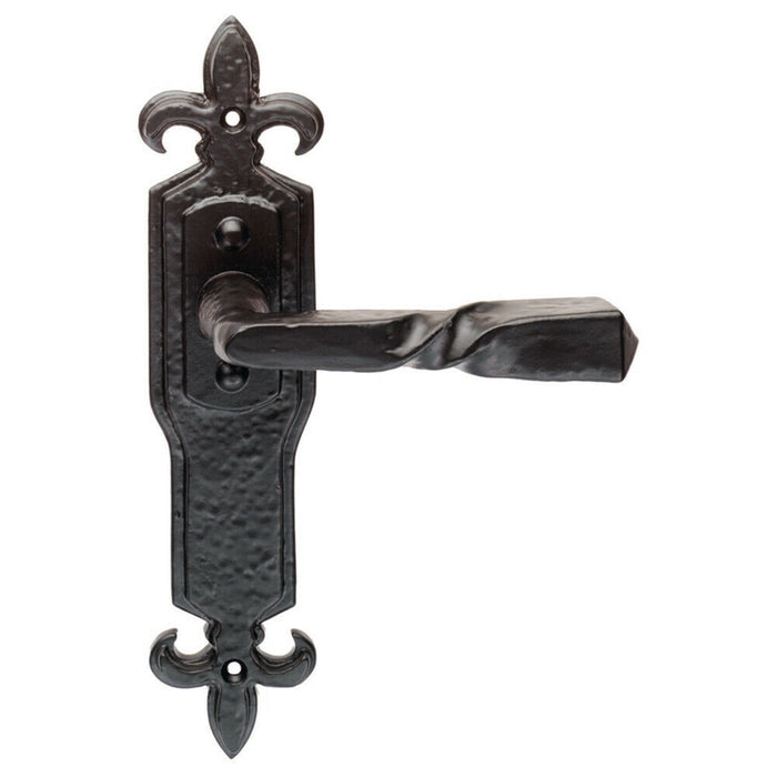 PAIR Forged Twisted Ornate Lever on Latch Backplate 226 x 50mm Black Antique Loops