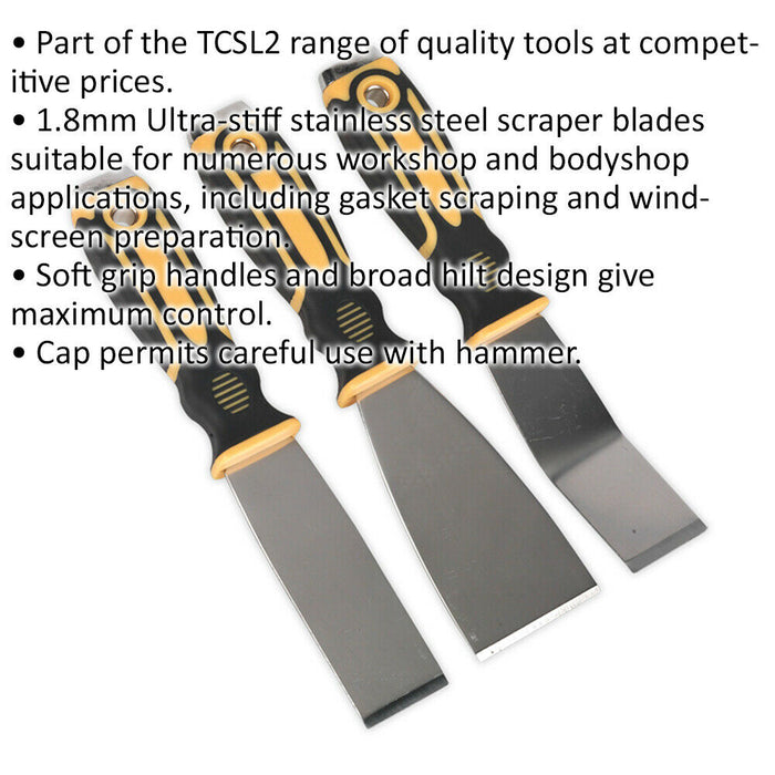 3 PACK - Premium Rigid Blade Hand Scraper Set - Hammer Cap Hardened Steel Chisel Loops