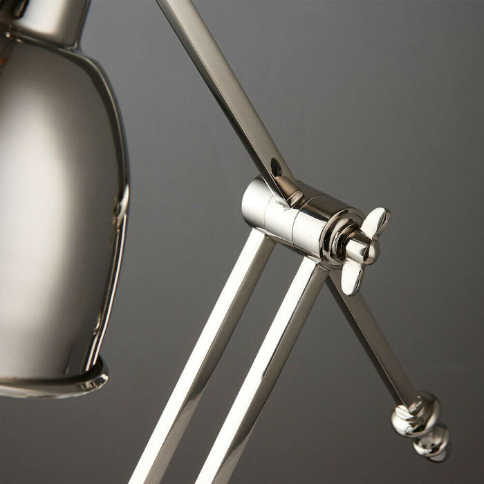 Adjustable Arm Table Lamp Polished Nickel Base Shade Bedside Feature Metal Light Loops