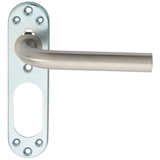 PAIR Straight Lever on Steel Inner Backplate 168mm Door Handle Satin Steel Loops