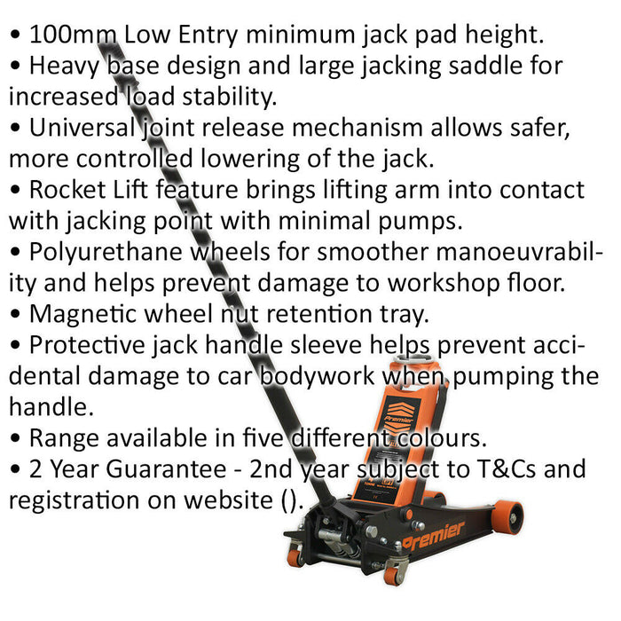 Hydraulic Trolley Jack - 4000kg Limit - Twin Piston - 533mm Max Height - Orange Loops