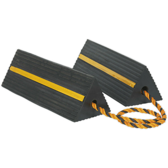 PAIR Heavy Duty Rubber Wheel Chocks - 8kg Each - Prevents Vehicle Movement Loops