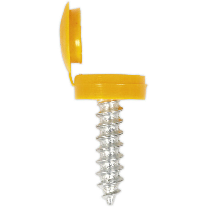 50 PACK 4.2 x 19mm Yellow Numberplate Screw with Flip Cap Plastic Enclosed Head Loops