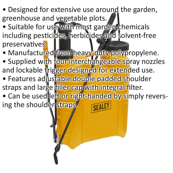 16L Backpack Sprayer - Heavy Duty PP Plastic - Interchangeable Spray Nozzles Loops