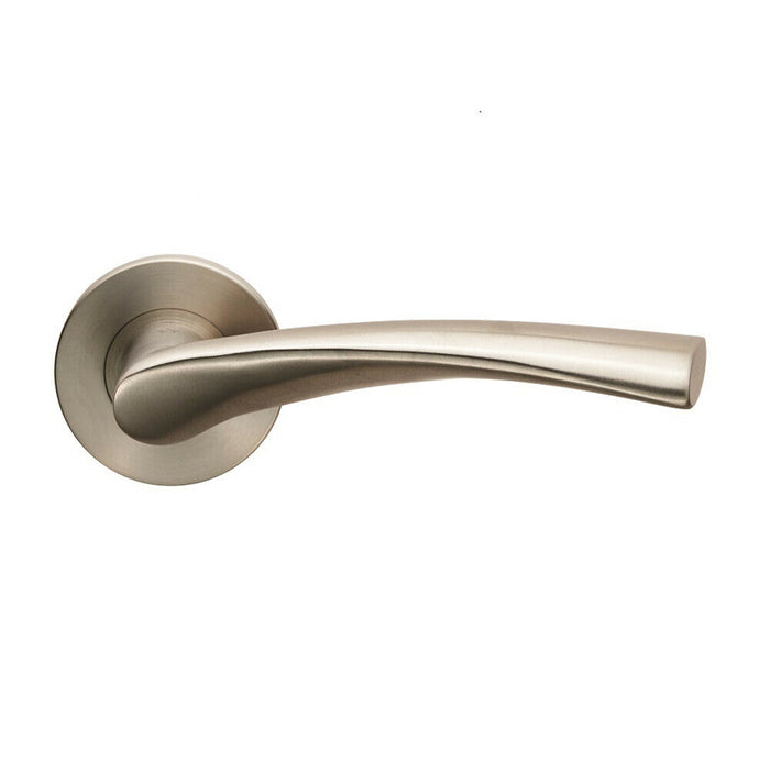 PAIR Twisted Angular Design Lever on Slim Round Rose Concealed Fix Satin Steel Loops