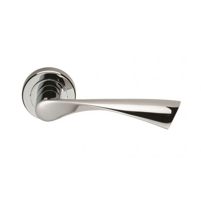 Door Handle & Latch Pack Chrome Modern Curved Twisted Bar Screwless Round Rose Loops