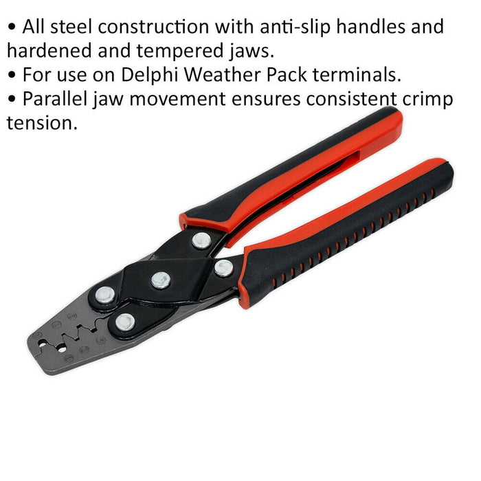 Steel Crimping Tool - Delphi Weather Pack Terminals - Parallel Jaw Movement Loops