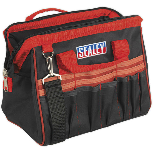 300 x 200 x 255mm STRONG Tool Bag - RED - Multiple Pocket Padded Base Storage Loops