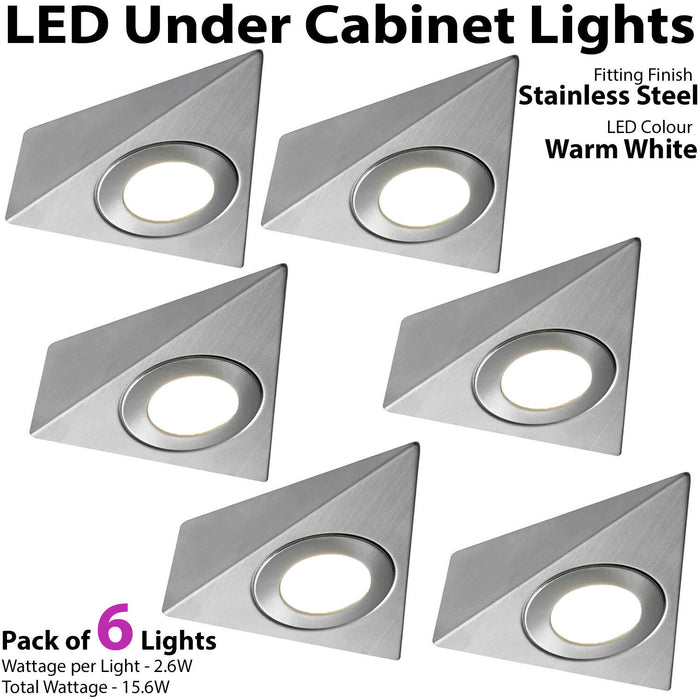 6x 2.6W Kitchen Pyramid Triangle Spot Light & Driver Stainless Steel Warm White Loops