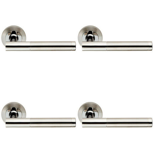 4x PAIR Round Bar Handle on Round Rose Concealed Fix Polished & Satin Steel Loops