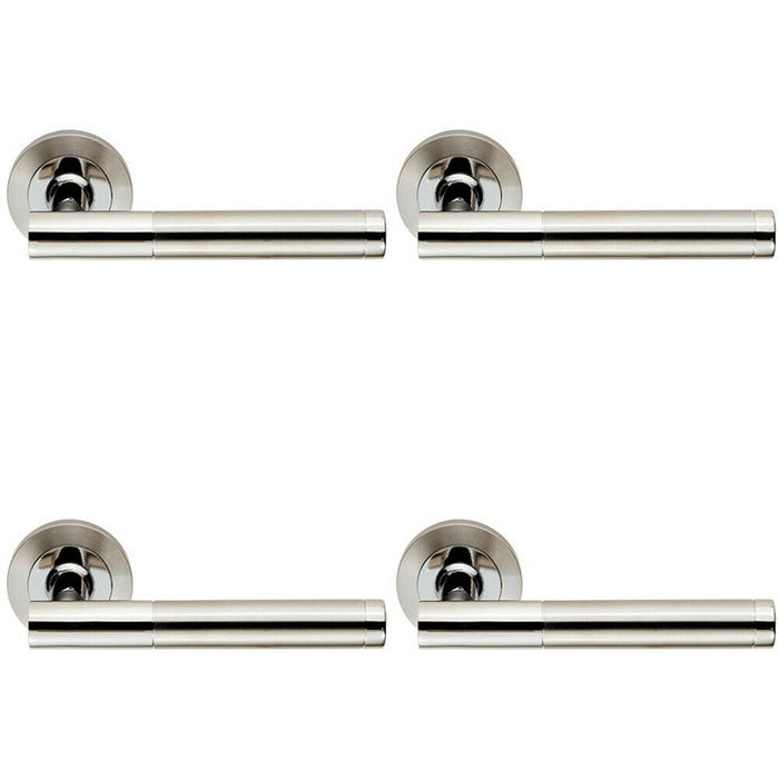 4x PAIR Round Bar Handle on Round Rose Concealed Fix Polished & Satin Steel Loops