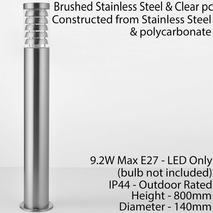 Outdoor Garden Bollard Light 80cm Brushed Steel 9W Outside Path Lamp Post IP44 Loops