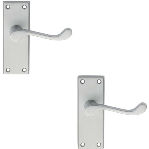 2x PAIR Victorian Scroll Lever on Short Latch Backplate 118 x 43mm Satin Chrome Loops