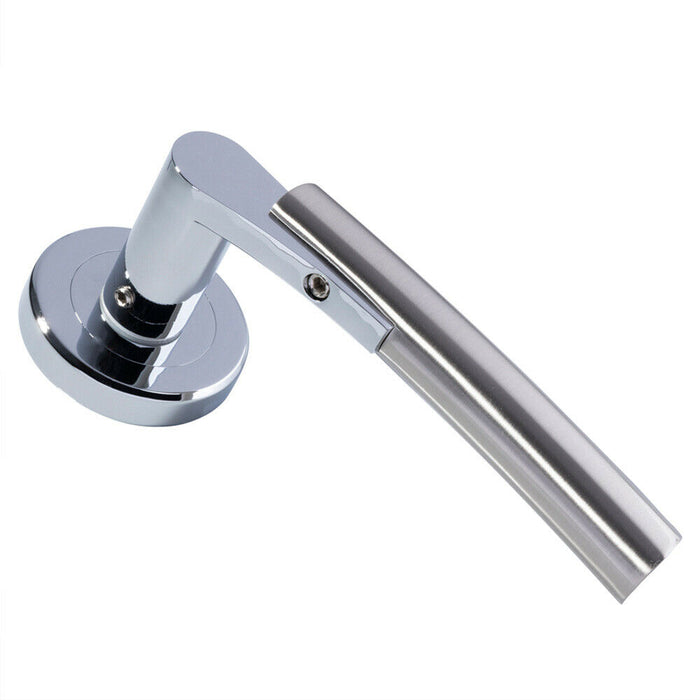 PAIR Two Part Lever on Round Rose Concealed Fix Polished Chrome Satin Nickel Loops