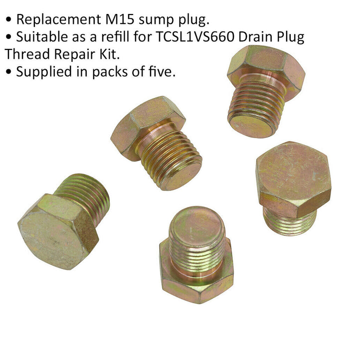 5 PK Replacement M15 Sump Plug - Refill for ys11054 Drain Plug Thread Repair Kit Loops