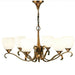 Luxury Hanging Ceiling Pendant Light Antique Brass Opal Glass 6 Lamp Chandelier Loops