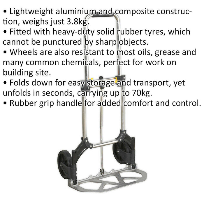 Lightweight Aluminium Folding Sack Truck - 70kg Weight Limit - Compact Portable Loops