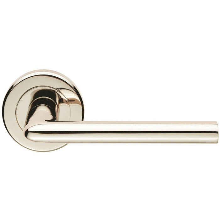 PAIR Slimline Straight Bar Lever on Round Rose Concealed Fix Polished Nickel Loops