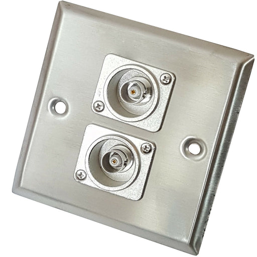 Brushed Steel Twin (2x) BNC Female Socket Wall Face Plate Outlet CCTV Camera Loops