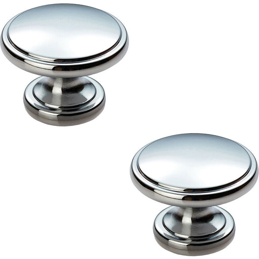 2x Ring Domed Cupboard Door Knob 38.5mm Diameter Polished Chrome Cabinet Handle Loops
