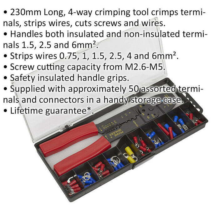 Crimping Tool & Assorted Terminal Set - Insulated Grips - Wire Stripper & Cutter Loops