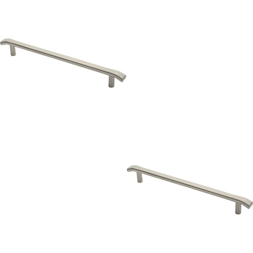 2x Flat Bar Pull Handle with Chamfered Edges 400mm Fixing Centres Satin Steel Loops