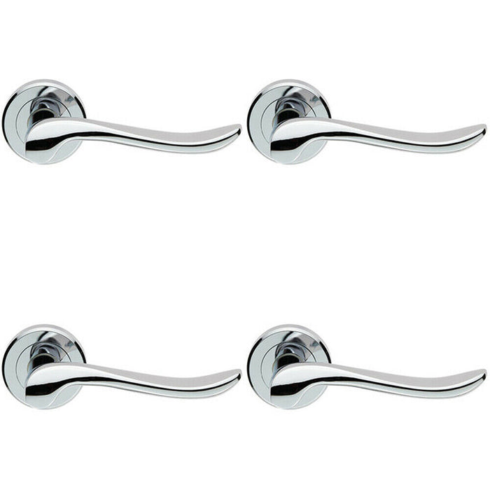 4x PAIR Scroll Shaped Lever Handle on Round Rose Concealed Fix Polished Chrome Loops