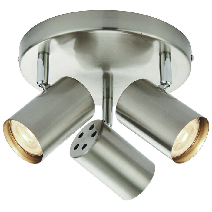 3x Adjustable Head Ceiling Spotlight Satin Chrome Round GU10 Kitchen Downlight Loops