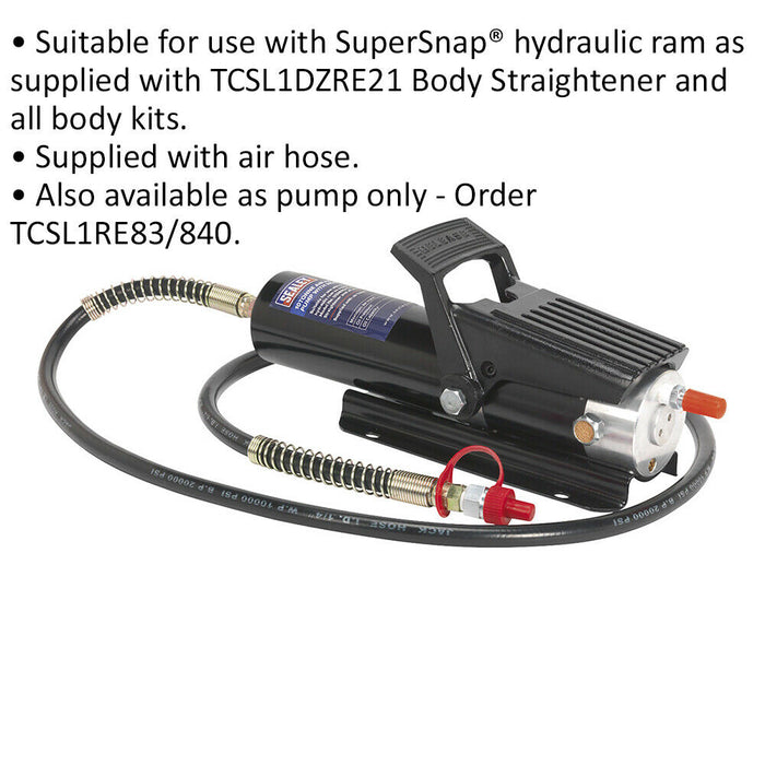 10 Tonne Air Hydraulic Pump & Hose - For Use With ys04115 Straightener Kit Ram Loops